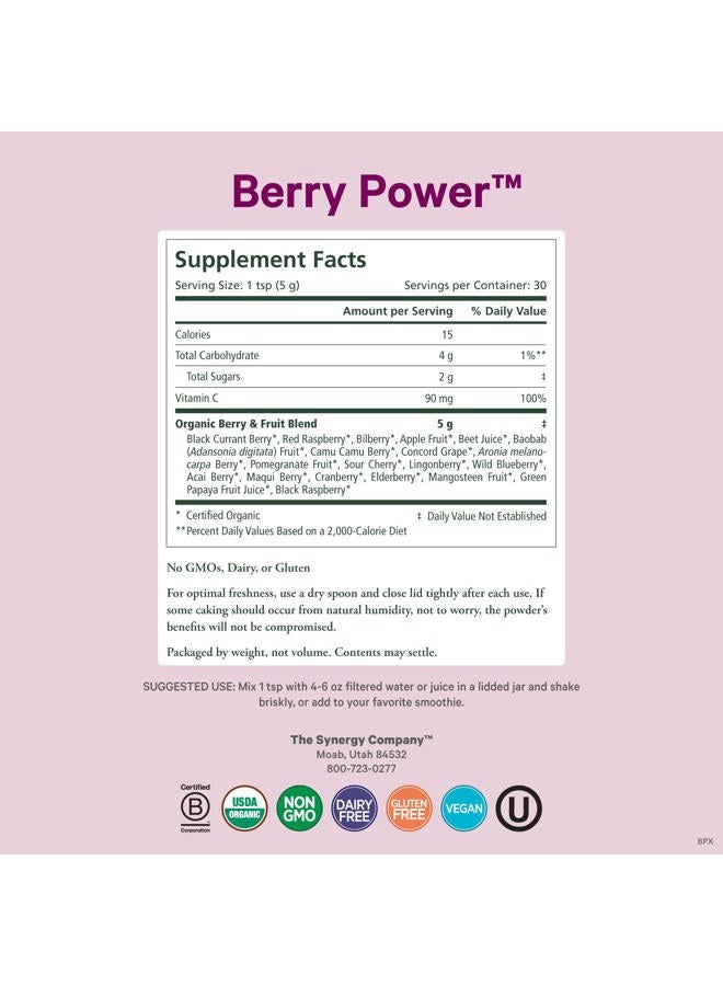 Pure Synergy باور التوت | مسحوق التوت والفواكه العضوي | مكمل مضاد للأكسدة مع أكاي عضوي، كامو كامو، وتوت بري | لدعم الشيخوخة الصحية، المناعة، والبشرة (5.3 أونصة مسحوق) - Image 2