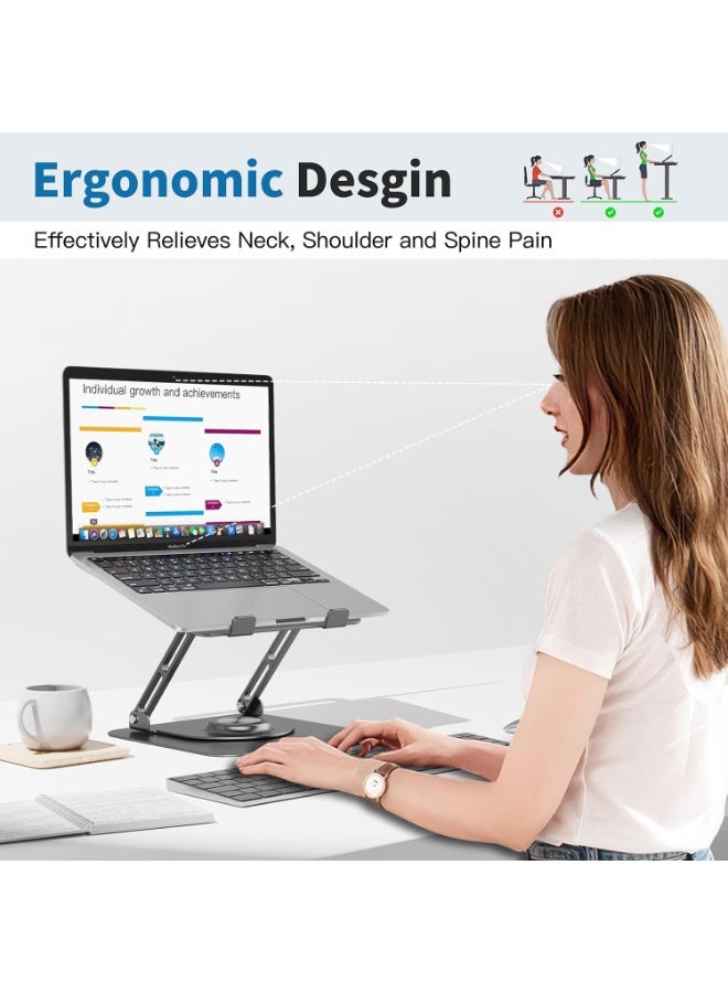 Faylor Laptop Stand with Cooling Fan for Desk, 360° Rotation Upgrade Larger Sturdy Base Adjustable, Foldable Metal Notebook Holder Fit for MacBook Air, MacBook Pro, Lenovo, HP, ASUS, etc - Image 4