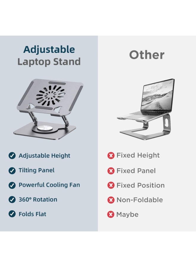 Faylor Laptop Stand with Cooling Fan for Desk, 360° Rotation Upgrade Larger Sturdy Base Adjustable, Foldable Metal Notebook Holder Fit for MacBook Air, MacBook Pro, Lenovo, HP, ASUS, etc - Image 3