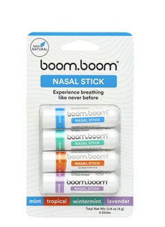 Boom Boom BoomBoom Nasal Stick (4 PCS) | Enhance Breathing + Boost Focus | Breathe Vapor Stick Provides Fresh Cooling Sensation | Aromatherapy Inhaler with Essential Oils + Menthol (Mint, Wintermint, Tropical,Lavender)  - Image 1