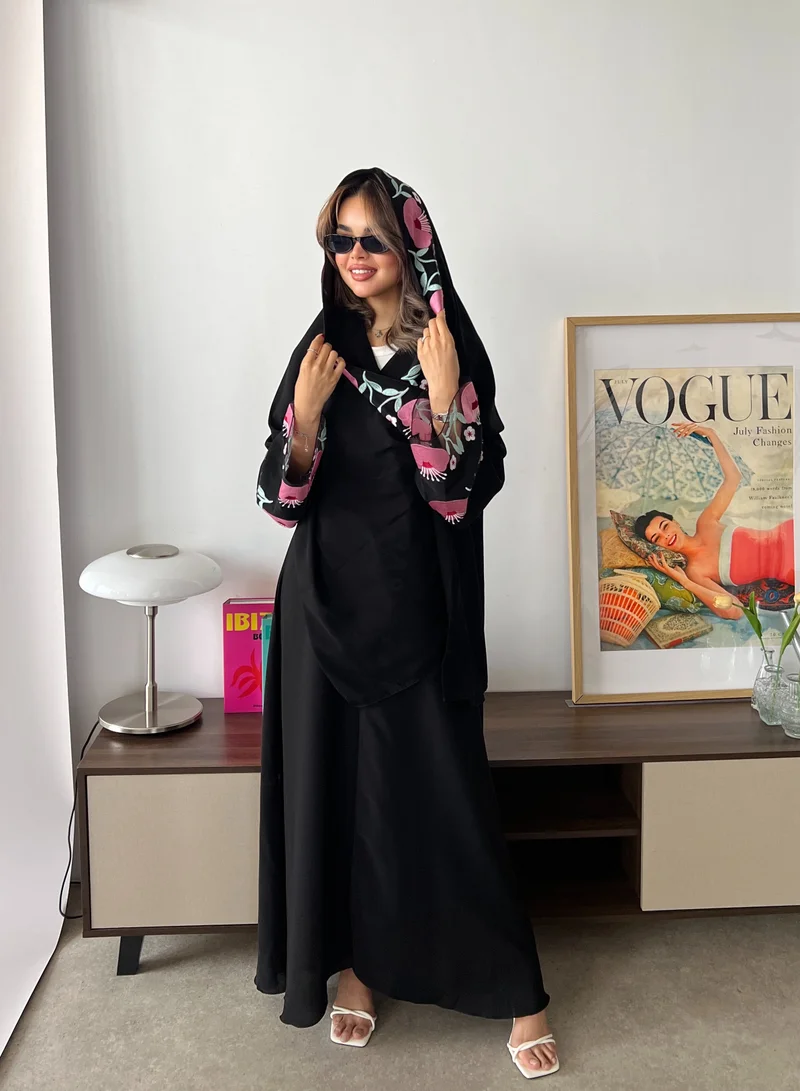 Lusin Abaya Black Internet Abaya with Colorful Rose Embroidery