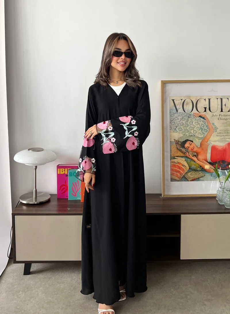 Lusin Abaya Black Internet Abaya with Colorful Rose Embroidery