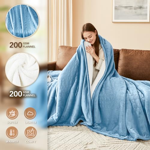 Homemate Electric Heated Blanket Twin - 62"x84" Heating Bed Blankets Throw with 10 Heating Levels 8 Hours Auto Off Fast Heating Over-Heated Protection Ultra Soft Warm Flannel ETL Certified Blue - Image 3