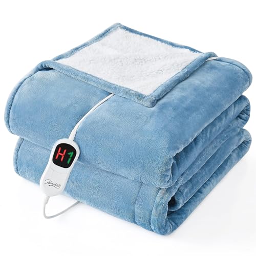 Homemate Electric Heated Blanket Twin - 62"x84" Heating Bed Blankets Throw with 10 Heating Levels 8 Hours Auto Off Fast Heating Over-Heated Protection Ultra Soft Warm Flannel ETL Certified Blue - Image 1
