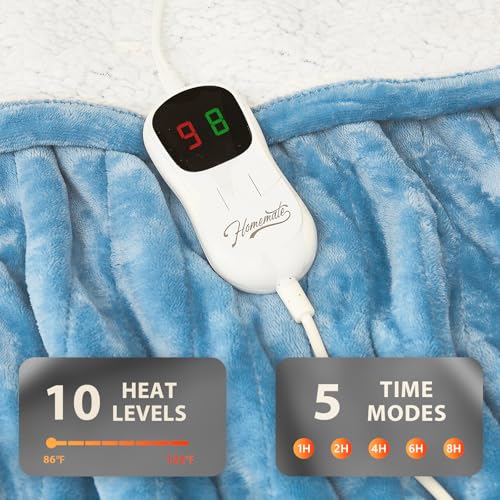 Homemate Electric Heated Blanket Twin - 62"x84" Heating Bed Blankets Throw with 10 Heating Levels 8 Hours Auto Off Fast Heating Over-Heated Protection Ultra Soft Warm Flannel ETL Certified Blue - Image 4