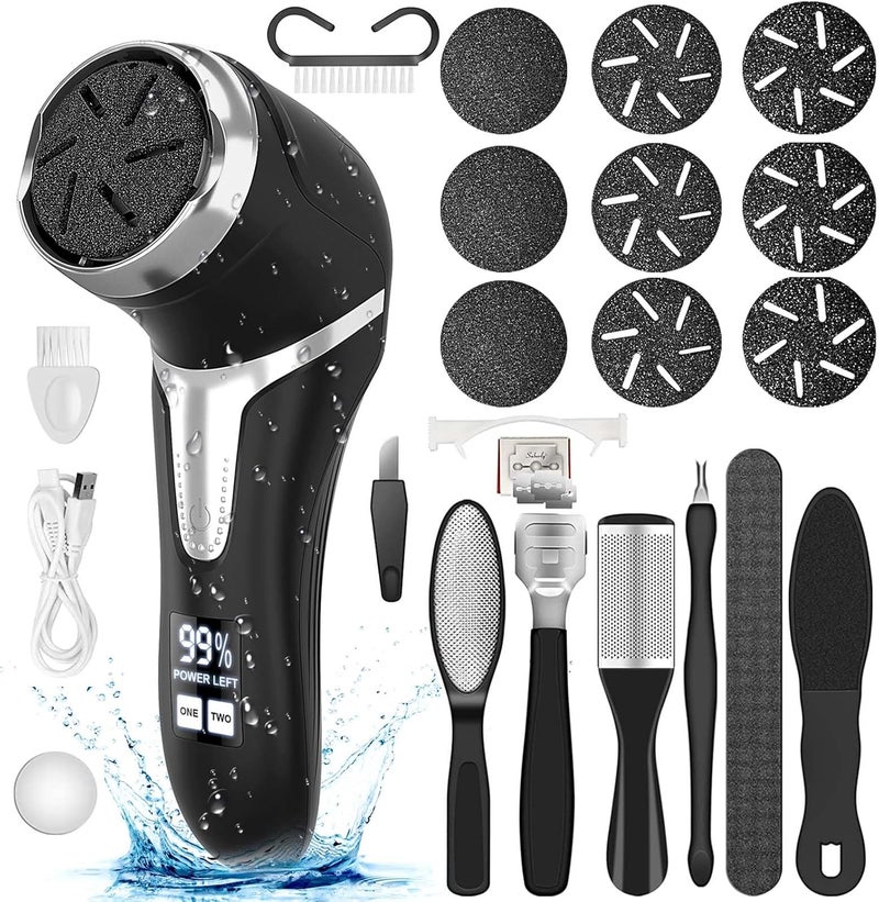 Electric Callus Remover for Feet with Dander Vacuum Portable Pedicure Kit Foot File Callus Remover Rechargeable Waterproof Foot File for Foot Care Deadskin Remover with 9HeadLCD Display