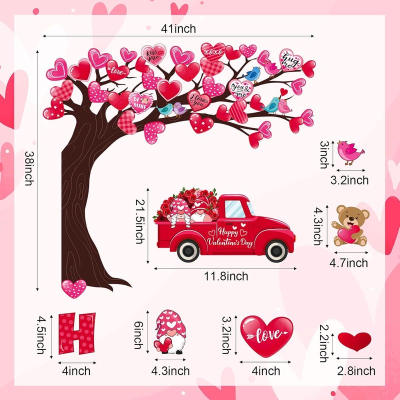 klarako 124 Pcs Valentine's Day Classroom Bulletin Board Decorations Valentines Lovely Heart Tree Gnome Cutouts with Glue Point for Home Classroom Decorations Chalkboard Wall Bulletin Board Decor - Image 2
