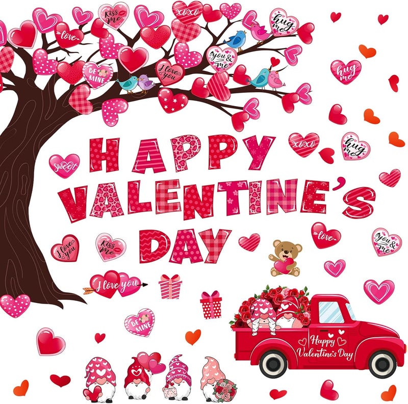 klarako 124 Pcs Valentine's Day Classroom Bulletin Board Decorations Valentines Lovely Heart Tree Gnome Cutouts with Glue Point for Home Classroom Decorations Chalkboard Wall Bulletin Board Decor - Image 1