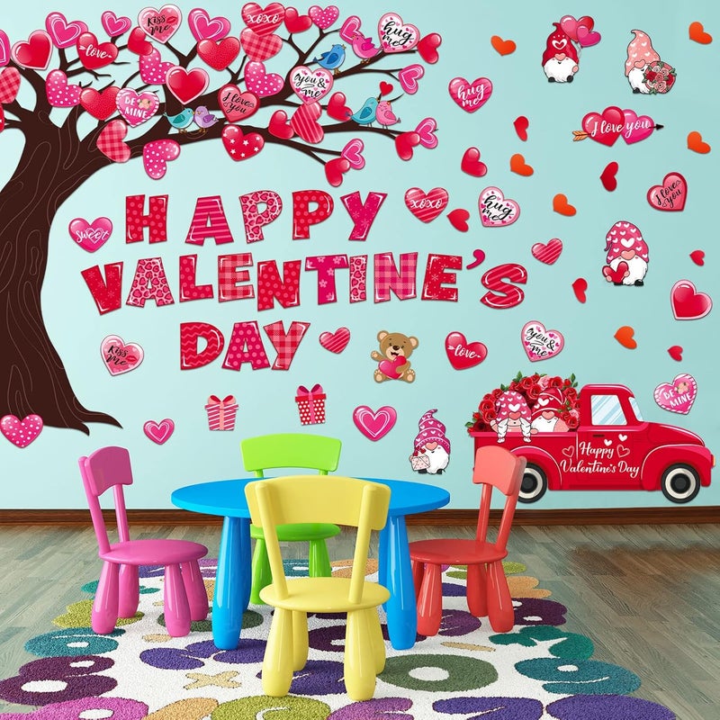 klarako 124 Pcs Valentine's Day Classroom Bulletin Board Decorations Valentines Lovely Heart Tree Gnome Cutouts with Glue Point for Home Classroom Decorations Chalkboard Wall Bulletin Board Decor - Image 5