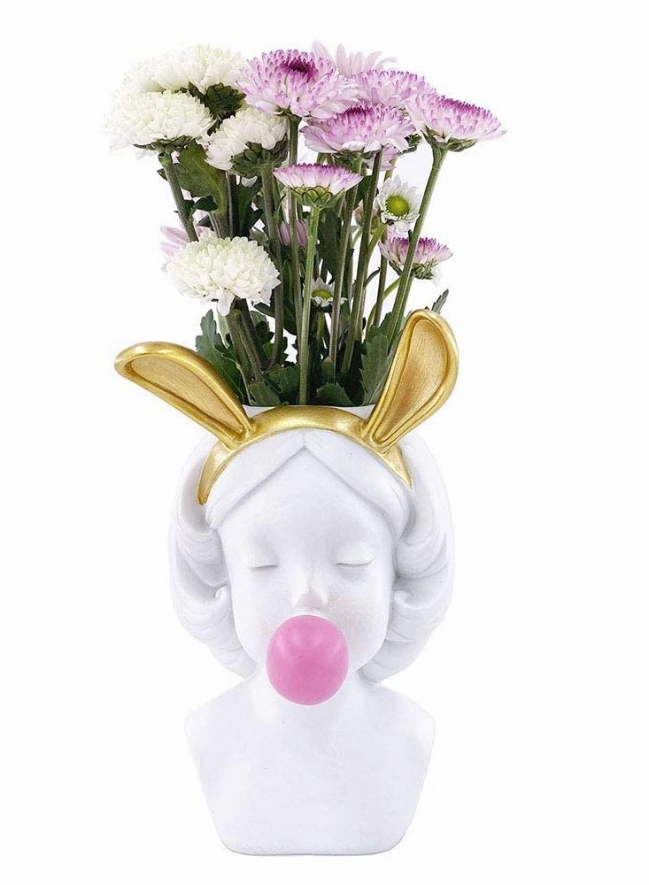 SYOSI Flower Pot, Head Vase Face Planter Resin Small Plant Pot Decoration by , Indoor Succulent Planter, Artwork for Home Office Decor Gift Idea, Blowing Bubbles Girl - Image 1
