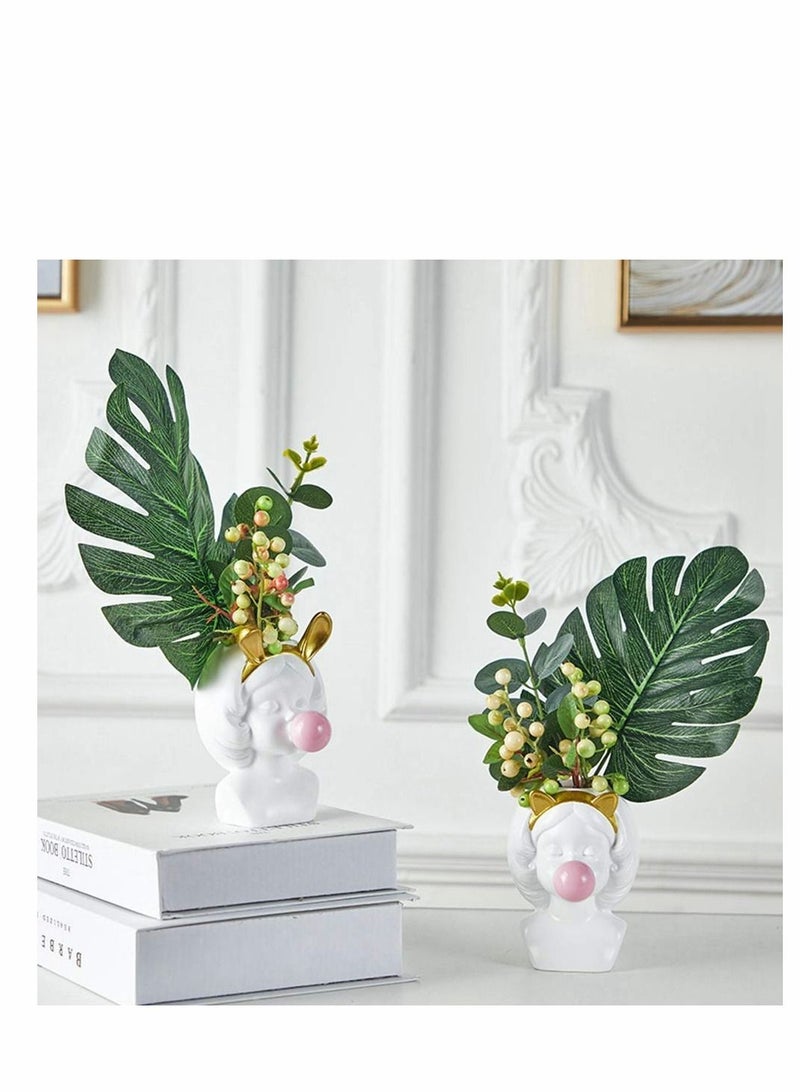 SYOSI Flower Pot, Head Vase Face Planter Resin Small Plant Pot Decoration by , Indoor Succulent Planter, Artwork for Home Office Decor Gift Idea, Blowing Bubbles Girl - Image 4