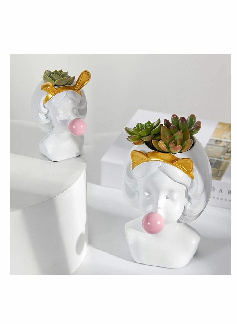 SYOSI Flower Pot, Head Vase Face Planter Resin Small Plant Pot Decoration by , Indoor Succulent Planter, Artwork for Home Office Decor Gift Idea, Blowing Bubbles Girl - Image 5