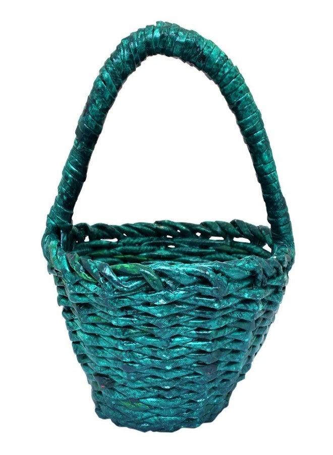 Tarang Arts Handcrafted Teal Woven Storage Basket, Decorative Shelf Basket with Handle, Natural Fiber Home Organizer for Kitchen, Bathroom, Living Room 11 * 9 * 9 inches - Image 1