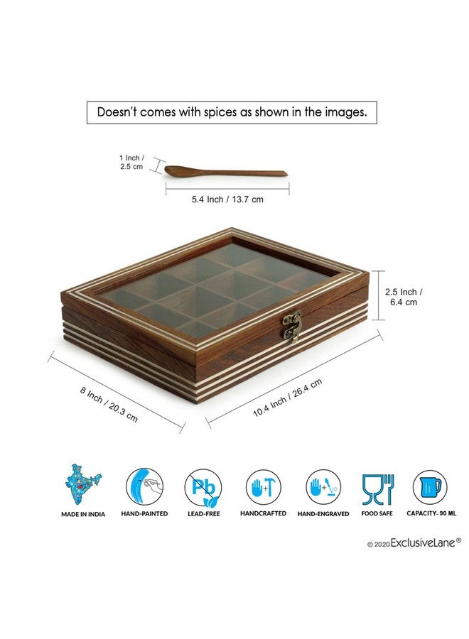 ExclusiveLane صندوق توابل خشبي حصري للمطبخ مع ملعقة (خشب شيشام، 12 قسم، غير قابل للفصل) | صندوق توابل خشبي لتخزين التوابل في المطبخ - بني - Image 5