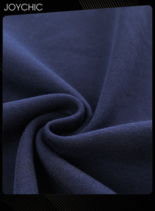 Joychic طقم بيجاما للرجال من 3 قطع بلون موحد - أكمام قصيرة + شورت + بنطال - ملابس نوم عصرية مصنوعة من مودال قابلة للتنفس ومقاومة للتآكل للشباب للمنزل لفصل الربيع والصيف والخريف باللون الأزرق الداكن - Image 5