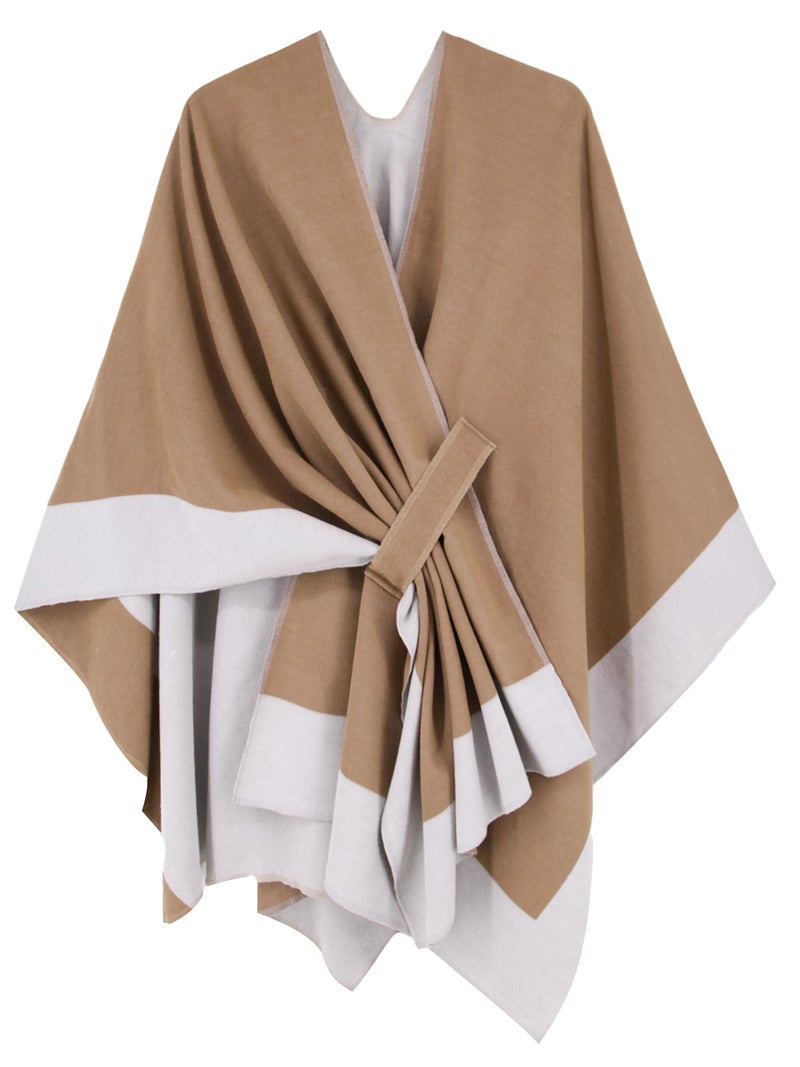 Moss Rose Women's Shawl Wrap Poncho Ruana Cape Open Front Cardigan with Belt for Spring Fall Winter - Image 1