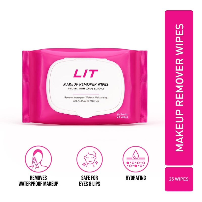 MyGlamm LIT Makeup Remover Wipes 25 Pcs Waterproof Makeup Remover Wipes Soft Skin Moisturising Wet Wipes With Lotus Extract Safe For Eye Lips - Image 2