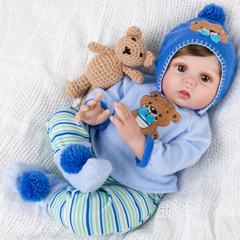 Aori Reborn Baby Boy Doll  22 Inch Realistic Lifelike Weighted Newborn Boy with Ultra Soft Body Pacifier Outfit  Handmade Soft Vinyl Baby Doll for Kids 3 Toddlers Collectors - Image 3