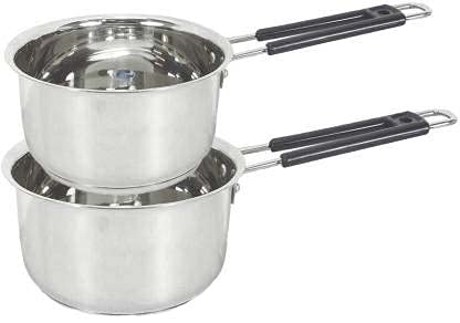Stephy Stainless Steel Plain Sauce pan 22cm+24 cm and 1.5 LTR and 2 LTR. with Stainless Steel Black Bakelight Handle - Image 1