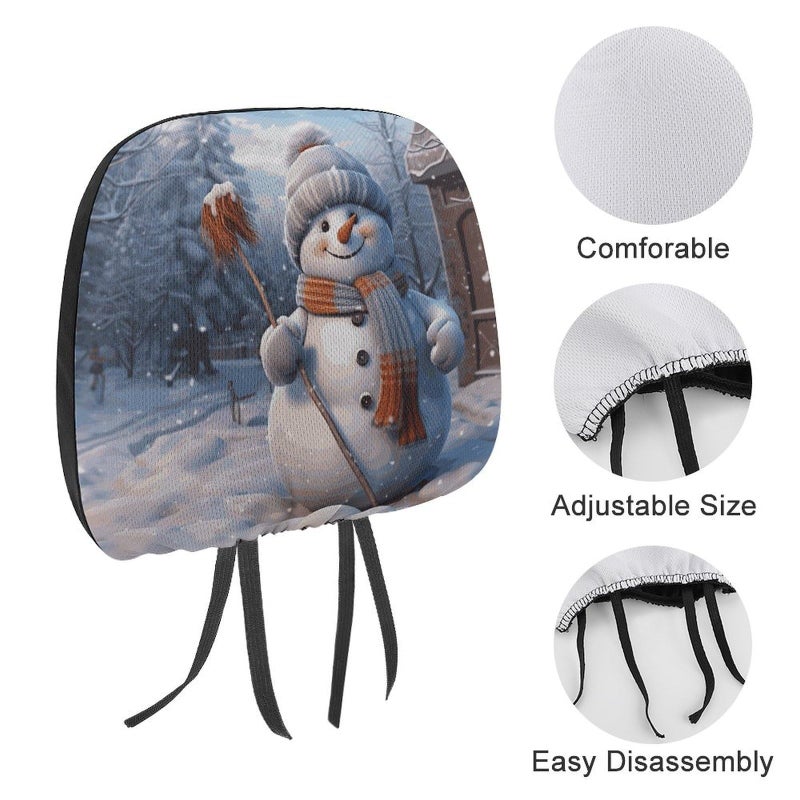 Universal Car Headrest Cover Soft Elastic 1 PCS Snowman Design Protector For SUV Truck - Image 4