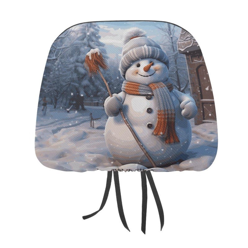 Universal Car Headrest Cover Soft Elastic 1 PCS Snowman Design Protector For SUV Truck - Image 2