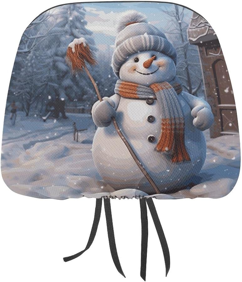 Universal Car Headrest Cover Soft Elastic 1 PCS Snowman Design Protector For SUV Truck - Image 1