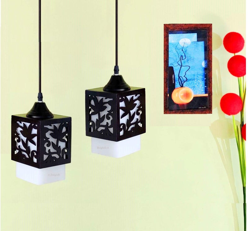 Lyse Decor Wooden Hanging Lights for Home Decoration, Modern Pendant Lights for Restaurant, Hotels and Cafe and Hanging Lamps for Bedroom/Living Room (Pack of 2) - Image 5