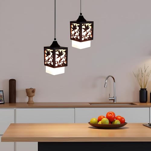 Lyse Decor Wooden Hanging Lights for Home Decoration, Modern Pendant Lights for Restaurant, Hotels and Cafe and Hanging Lamps for Bedroom/Living Room (Pack of 2) - Image 1
