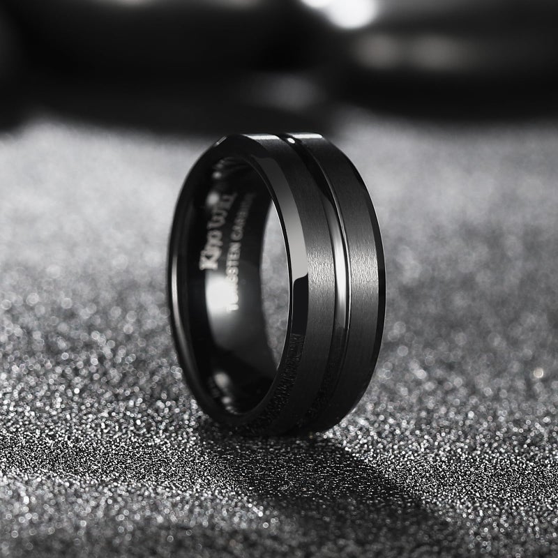 King Will Tungsten Carbide Wedding Band for Men Women-8mm Width in Black with Grooved Center Wedding Ring Suitable Suitable for Work, Gym Comfort Fit Size 10 - Image 3