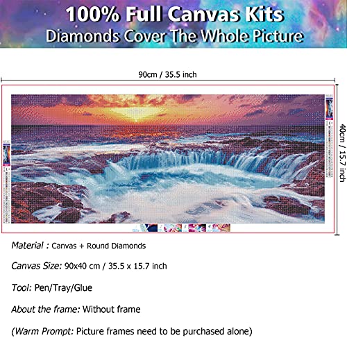 JATOK Diamond Painting Kits for Adults, DIY 5D Diamond Painting Paint Large Sunset Waterfall (35.5x15.7inch) by Number with Gem Art Drill Diamond Painting Kits for Kids for Home Wall Décor, Gifts - Image 3