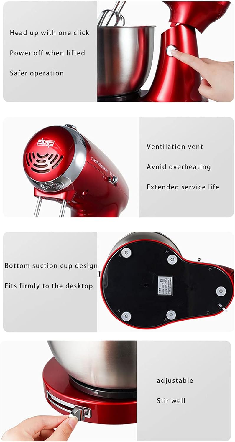 Dessini Regina OS808 Stand Mixer 3.5L 800W With 5 Speed Settings And Stainless Steel Bowl Red/Silver - Image 5