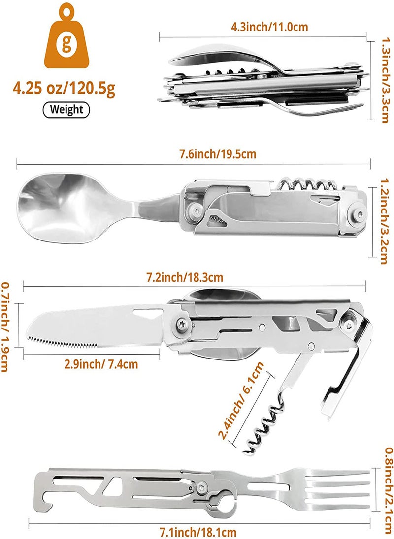 SYOSI - Folding Camping Cutlery Set 5 in-1 Multifunctional Travel Pocket Cutlery Folding Spoon Fork Knife Bottle Opener Can Portable Set Utensil for Travel Hiking Picnic with Drawstring Pouch - Image 1