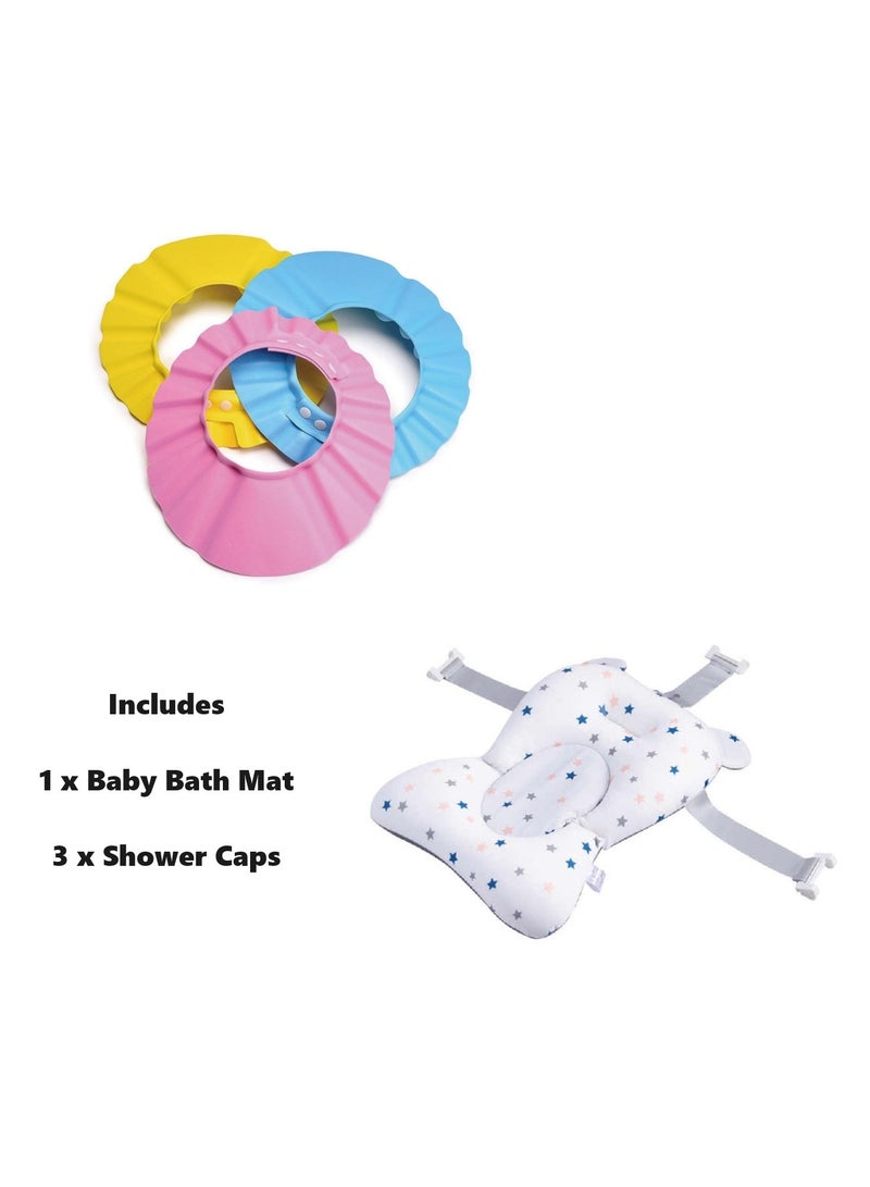 Sybil's 2 in 1 Bath Safety Kit Includes 1 x Baby Bath Pad and 3 x Baby Bath Caps with Ear Eye and Mouth Protection  - Image 1