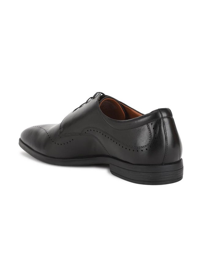 LOUIS PHILIPPE - Louis Philippe Men Black Formal Leather Perforated Derby Shoes - Image 1