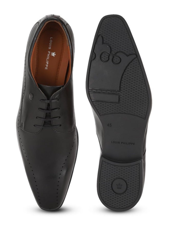 LOUIS PHILIPPE - Louis Philippe Men Black Formal Leather Perforated Derby Shoes - Image 1