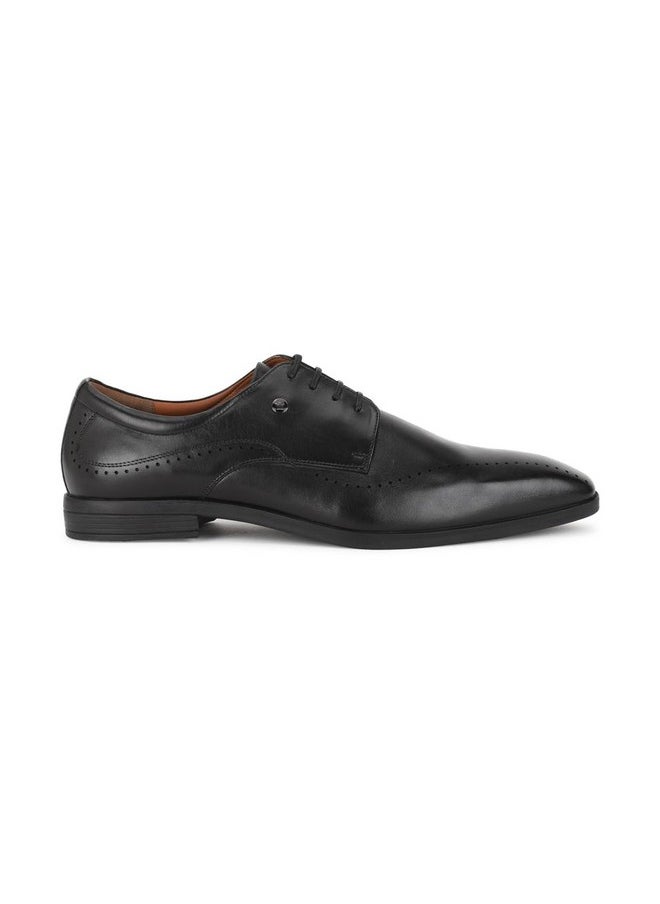 LOUIS PHILIPPE - Louis Philippe Men Black Formal Leather Perforated Derby Shoes - Image 1