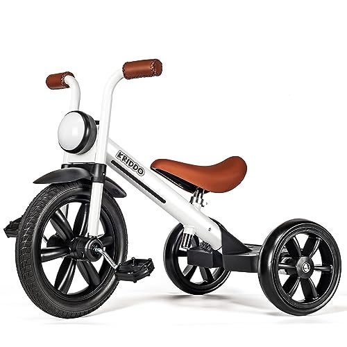 KRIDDO Kids Tricycle 12 Inch Puncture Free Wheel w Front Light Adjustable Seat Height Gift for 25 Year Olds White - Image 1