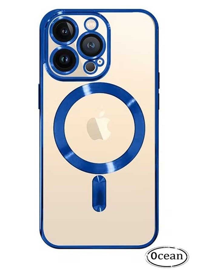 Ocean - iPhone 15 Pro Electroplated Case (Blue/Clear), Camera Lens Full Protection, Compatible with MagSafe Wireless Charging, Shockproof Soft TPU Dust-Proof Slim Phone iPhone 15 Pro Cover 6.1 Inch - Image 1
