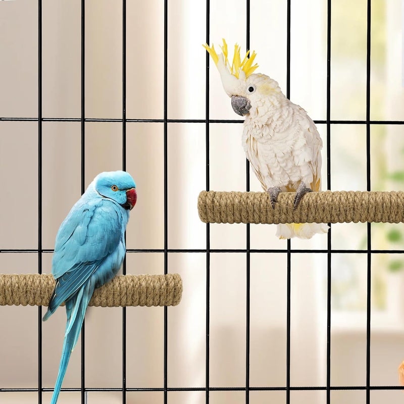 2 قطعة من مجثم الطيور، ملحقات قفص الببغاء، عصا خشبية طبيعية، لعبة مضغ ذات سطح حبل لطحن المخالب، قضيب وقوف للتدريب والتمارين (حبل - 7 × 0.9 بوصة - قطعتان) - Image 5