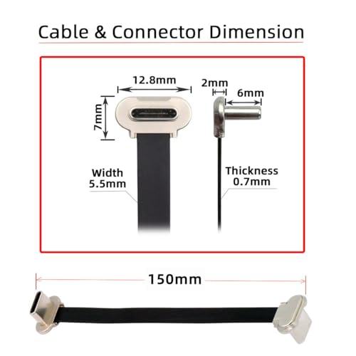 CY Cord Angled USB-C Type C to USB-C Ultra Slim Flat Power USB2.0 Data Cable 65W Fast Charge for Laptop Tablet Phone (15cm) - Image 3