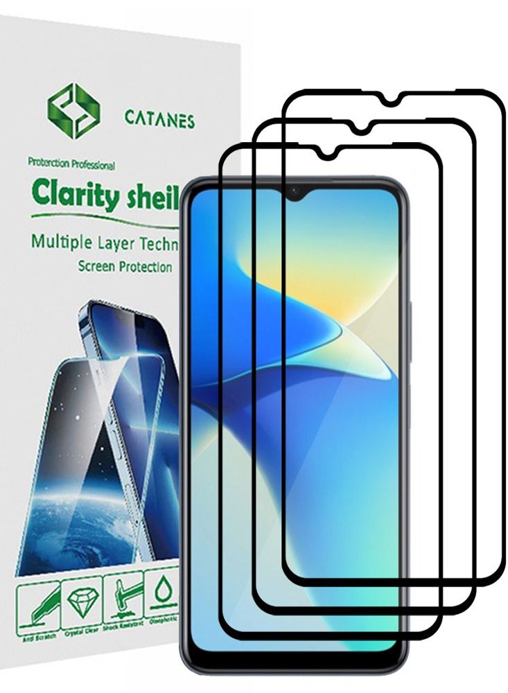 CATANES 3 Pack For Vivo Y33e Screen Protector Tempered Glass Full Glue Back - Image 1