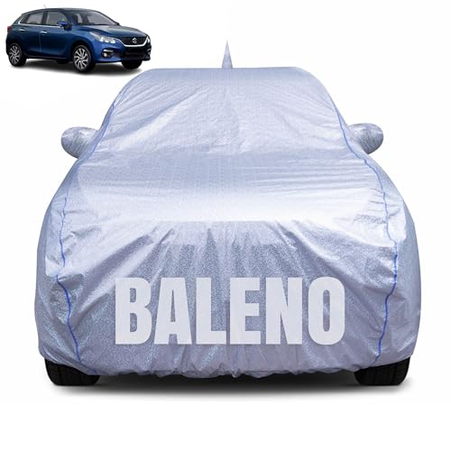 CABIUS 100% Waterproof Car Body Cover for Maruti Suzuki Baleno (2022-2025) with Mirror Pocket, Heat & UV Resistant, Triple Stitched, Soft Lining, Bottom Elastic & Piping (Silver Reflective) - Image 1