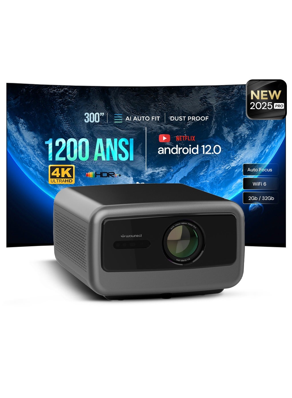 BEAM PRO Fully Automatic 300″ Screen 4K Smart Projector | Native 1080P FHD 1200 ANSI Ultra Max 36000 Lumens, | Android 12, Licensed Netflix| Dust-Proof| WiFi 6 And BT 5.0| Home, Office And Outdoor WP104 Beam Pro