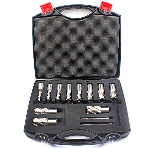 JESTUOUS Annular Cutter Set 13 pcs JESTUOUS 3/4 Inch Weldon Shank 1 Cutting Depth and Cutting Diameter from 7/16 to 1-1/16 for Mag Drill Press HSS Standard Kit Two Flat with 2 Pilot Pins - Image 1