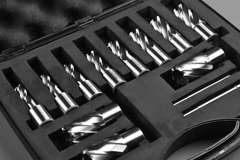 JESTUOUS Annular Cutter Set 13 pcs JESTUOUS 3/4 Inch Weldon Shank 1 Cutting Depth and Cutting Diameter from 7/16 to 1-1/16 for Mag Drill Press HSS Standard Kit Two Flat with 2 Pilot Pins - Image 3