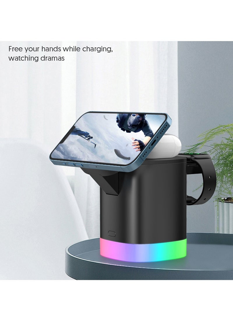 CATANES Wireless Charger Folding 3 in 1 Magnetic Fast Charging Station with Lamp for Apple Model T15 Black  - Image 5