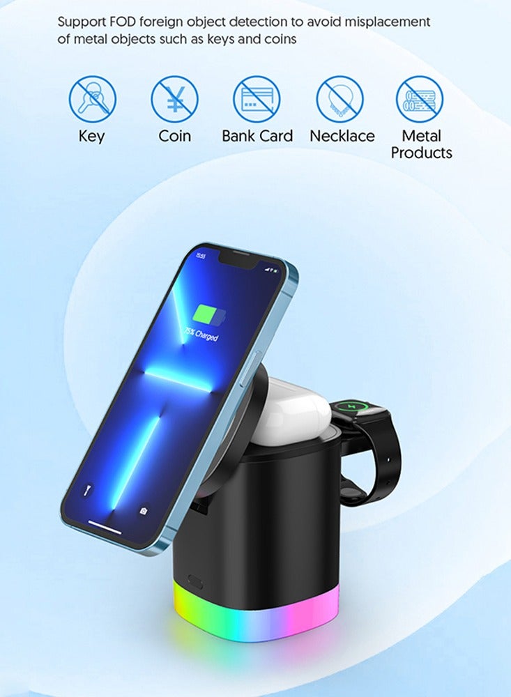 CATANES Wireless Charger Folding 3 in 1 Magnetic Fast Charging Station with Lamp for Apple Model T15 Black  - Image 4