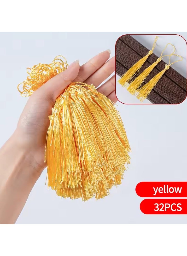 Colorful Silk Tassels with Hanging Rope Yellow for Home Decor, Curtains, Jewelry, Weddings, and Keychains 32 Pieces