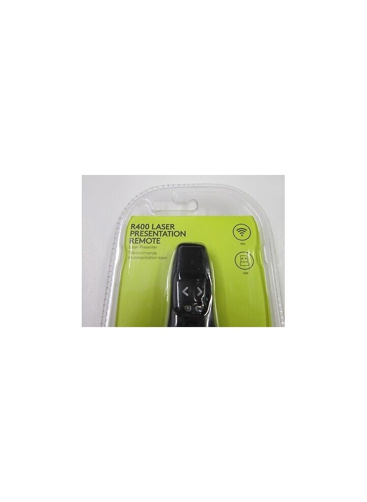Generic ACJ R400 Wireless Presentation Remote, 2.4 GHz, USB-Receiver, Red Laser Pointer, 15-Meter Operating Range, 6 Buttons, Intuitive Slideshow Control, Battery Indicator, PC - Black  - Image 1