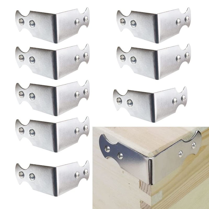 8 Pcs Metal Corner Protector for Furniture Decorative Corner Brackets for Wood Furniture DeskBox Corners Table Chair Base Barn Door Wood Frame Right Angle Bracket with Screws